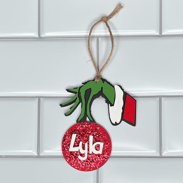 Personalized green hand ornament